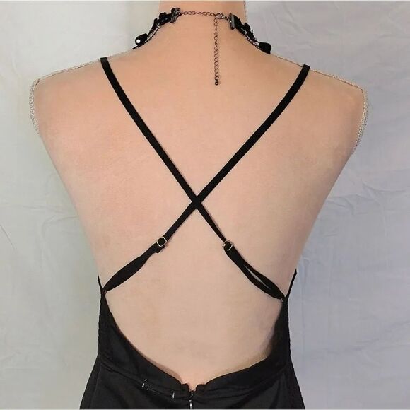 Y2K Black Satin And Lace Strappy Tank Mini Slip Dress Large *fits like Small - Picture 14 of 16